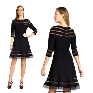 Tadashi Souji | Black Three-Quarter Sleeve Fit and Flare Illusion Dress | Medium